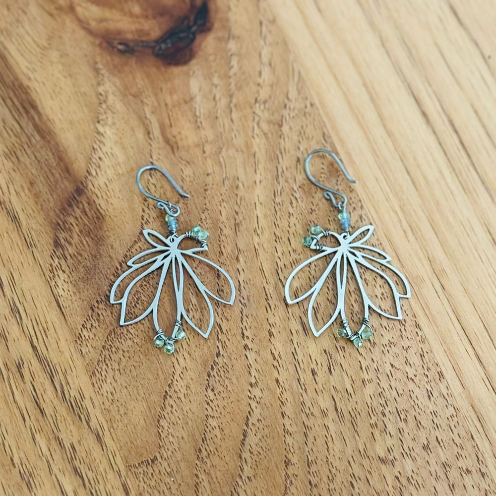 Elegant Silver and Green Leaf Earrings